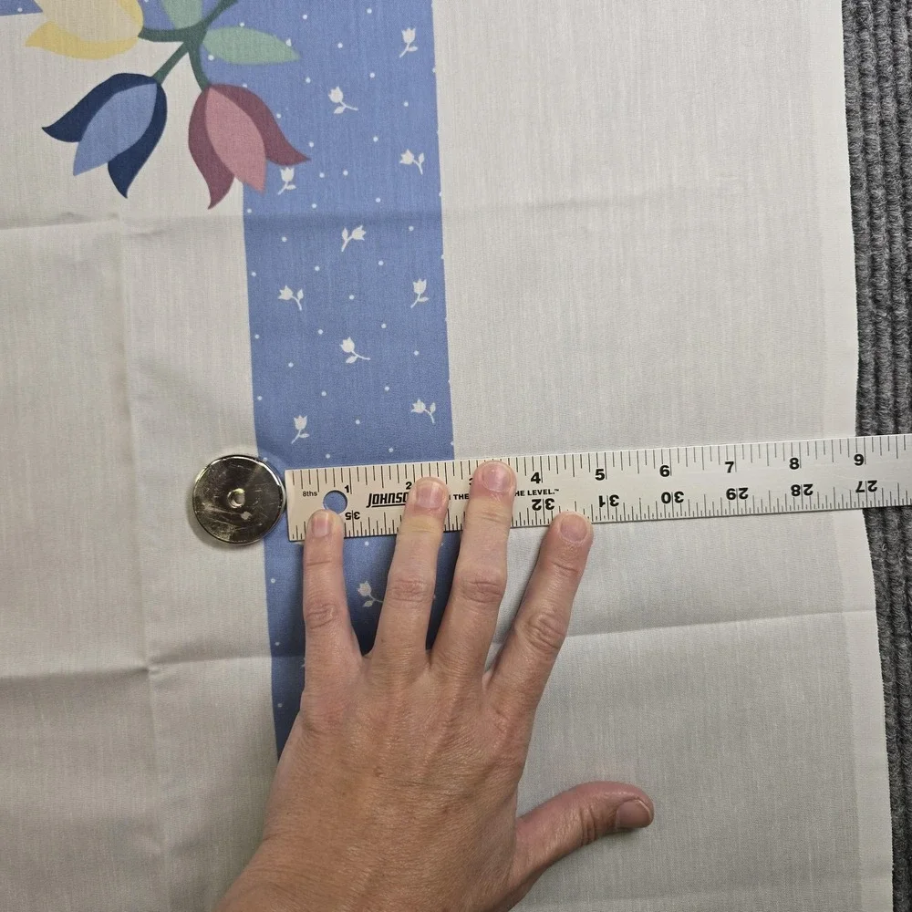 Vintage Cheater Quilt Fabric Panel Tulip Floral Cotton Quilt Blue Border Pastel